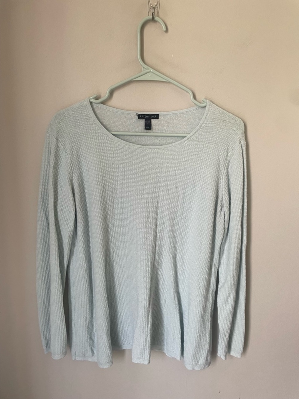 Eileen Fisher Light Blue Textured Linen Blend Long Sleeve Top Size Medium